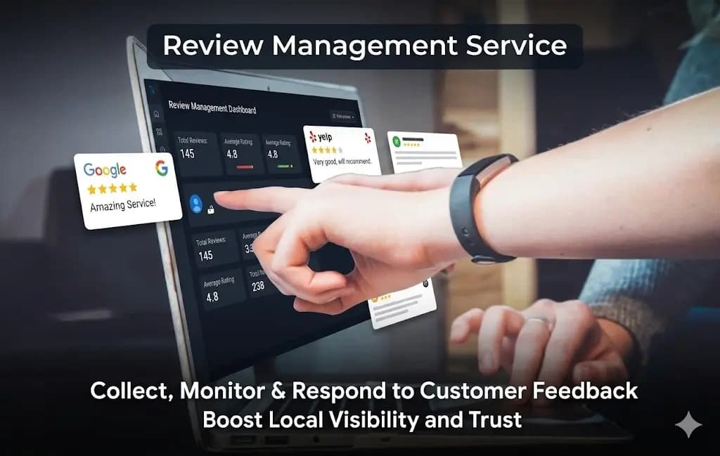 Review management dashboard showing star ratings and customer feedback for small business